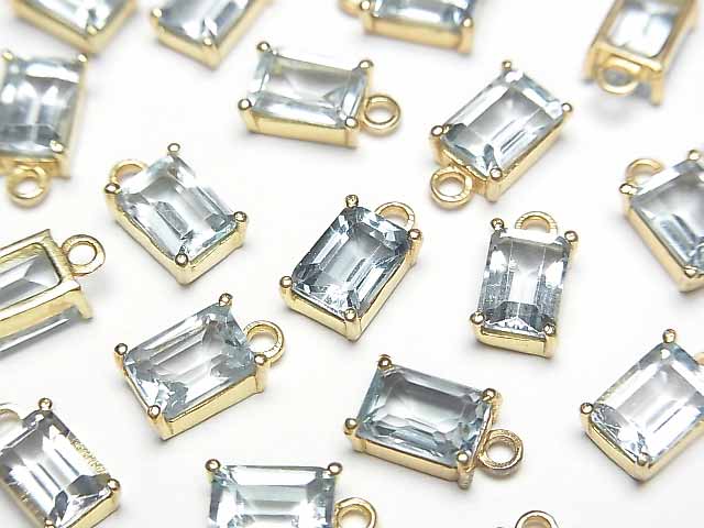 [Video] High Quality Sky Blue Topaz AAA Bezel Setting Rectangle Faceted 7x5mm 18KGP 1pc