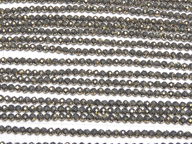 [Video] High Quality! 2pcs $8.79! Golden Pyrite AAA Faceted Round 3mm 1strand beads (aprx.15inch / 36cm)