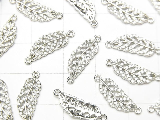 1 pc $3.79! Silver925 Feather 19 x 6 x 2 mm Both Side Charm (with CZ) [Rhodium Plated] 1 pc