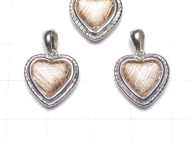 Meteorite (Muonionalusta) Heart Pendant 14 x 14 x 5 mm Pinkgold Silver 925