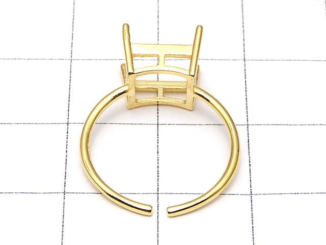 [Video] Silver925 Ring Empty Frame (Claw Clasp) Square Faceted 8mm 18KGP Free Size 1pc