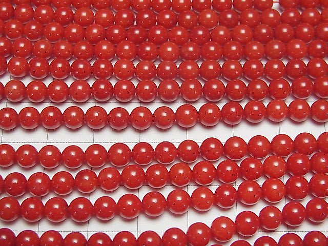 1strand $5.79!Red  Coral (Dyed) Round 5mm 1strand beads (aprx.15inch / 38cm)
