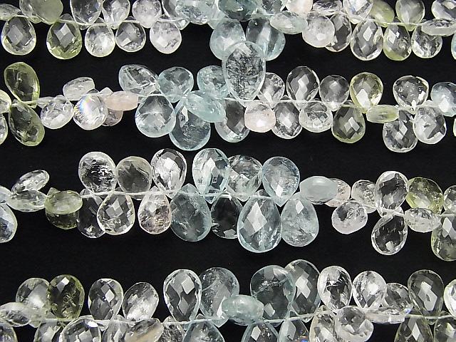 [Video]High Quality Beryl Mix AA ++ Pear shape Faceted Briolette Size Gradation half or 1strand beads (aprx.7inch / 18 cm)