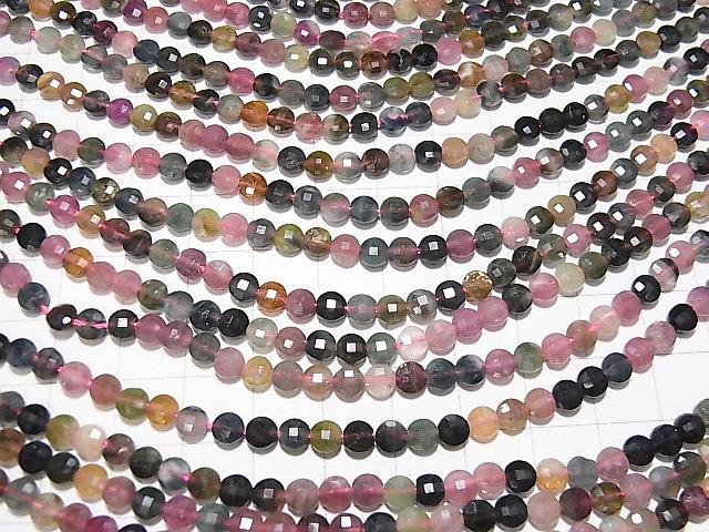 High quality! 1strand $11.79! Multicolor Tourmaline AA ++ Faceted Coin 4.5x4.5x2.5mm 1strand beads (aprx.15inch / 37cm)