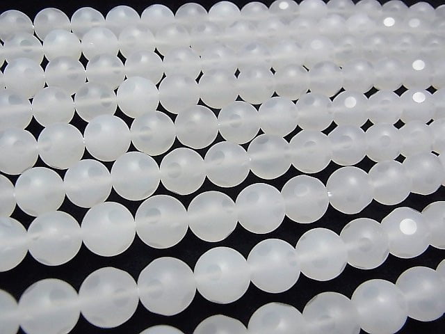 [Video] White Chalcedony polka dot Faceted Round 10mm 1strand beads (aprx.15inch / 37cm)