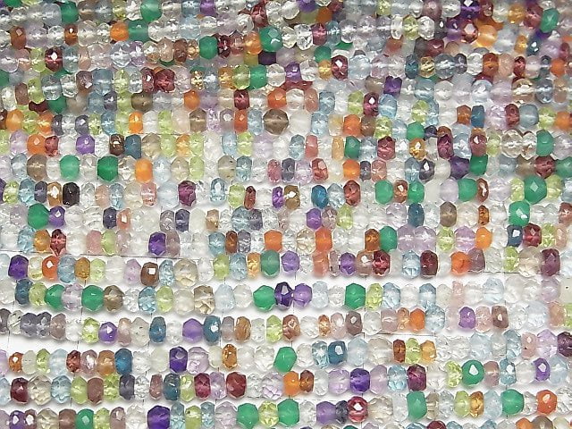 [Video]Mixed Stone mix AA++ Faceted Button Roundel 1strand beads (aprx.13inch/33cm)