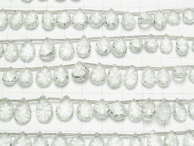 [Video] High Quality Green Amethyst AAA Carved Pear shape 1strand (22pcs)
