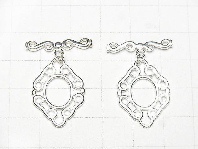 Silver925 Diamond design Toggle 24 x 18 mm [Sterling silver finish] [18 KGP] [Rhodium Plated] 1 pair