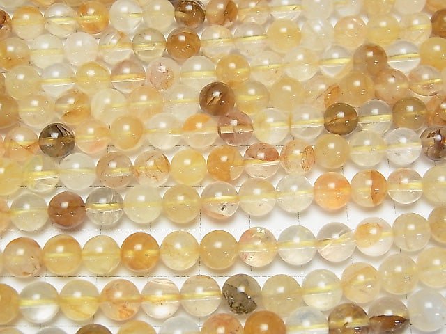 [Video] Yellow Hematite Quartz Round 8mm 1strand beads (aprx.15inch / 36cm)