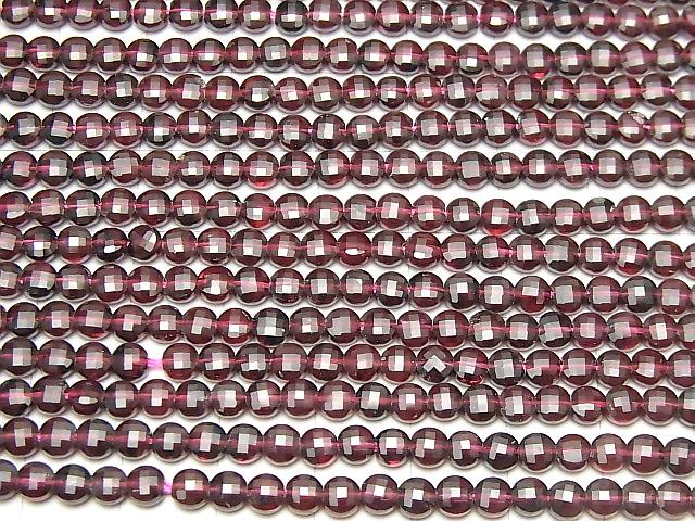 [Video] High Quality! Garnet AAA- Faceted Coin 4x4x3mm 1strand beads (aprx.14inch / 35cm)