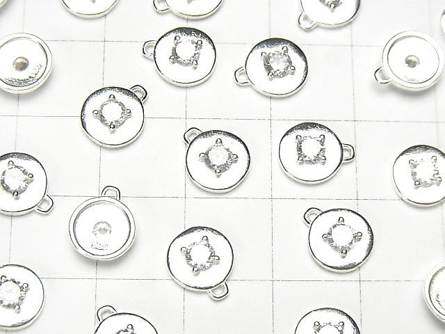2 pcs $5.79! Silver925 Coin 9 x 8 x 2.5 mm charm (with CZ) [No coating] 2 pcs