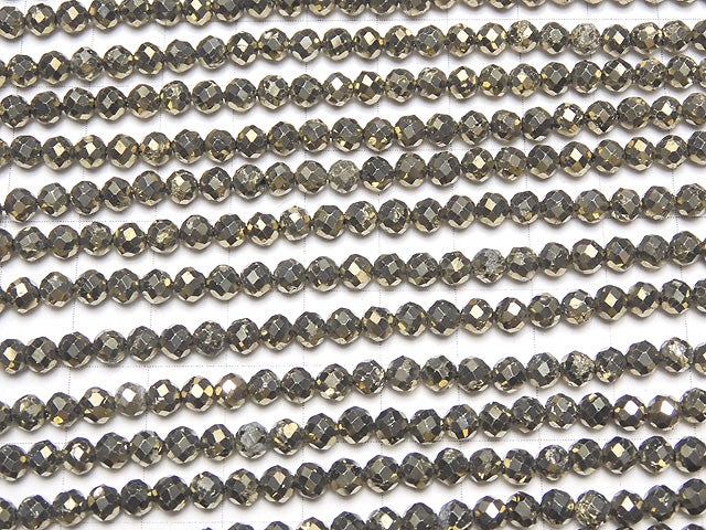 [Video] High Quality!  1strand $7.79!  Pyrite AAA- 32Faceted Round 4mm 1strand beads (aprx.15inch/38cm)