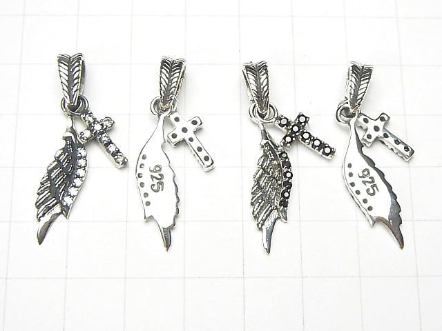 Silver925 Feather with cross motif Pendant w / CZ 1 pc
