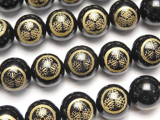 Golden Carving! Ieyasu Tokugawa Emblem(KAMON) Onyx AAA Round 10 mm, 12 mm 1/4 or 1strand