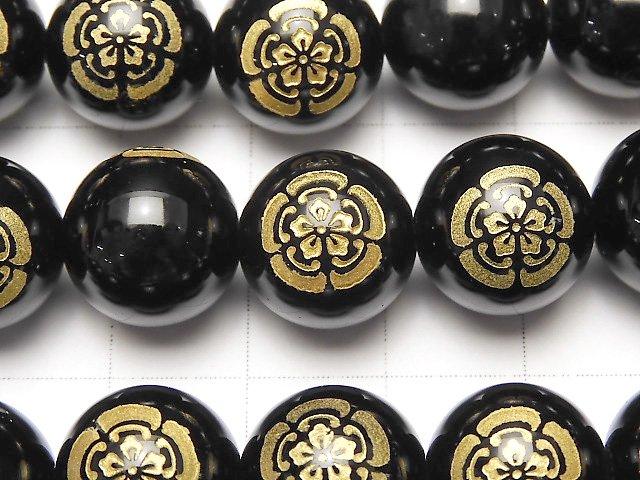 Golden Carving! Nobunaga Oda Emblem(KAMON)  Onyx AAA Round 10 mm, 12 mm 1/4 or 1strand