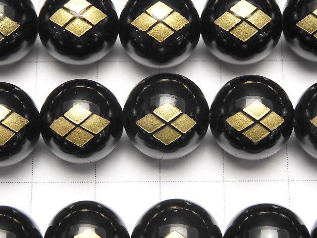 Golden Carving! Shingen Takeda Emblem(KAMON) Onyx AAA Round 10 mm, 12 mm 1/4 or 1strand