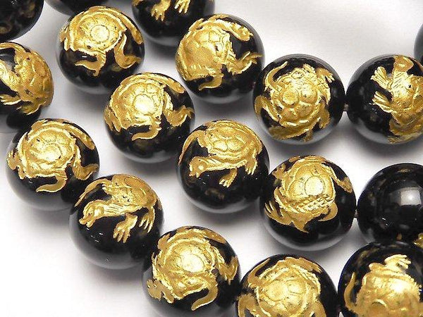 Goldie! Turtle (Four Divine Beasts) Carving! Onyx Round 10, 12, 14, 16 mm half or 1 strand