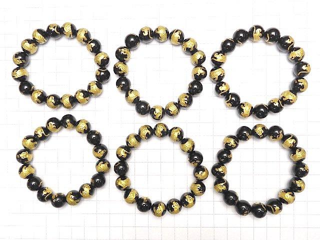 Goldie! Tiger (Four Divine Beasts) Carving! Onyx Round 10, 12, 14, 16 mm half or 1 strand