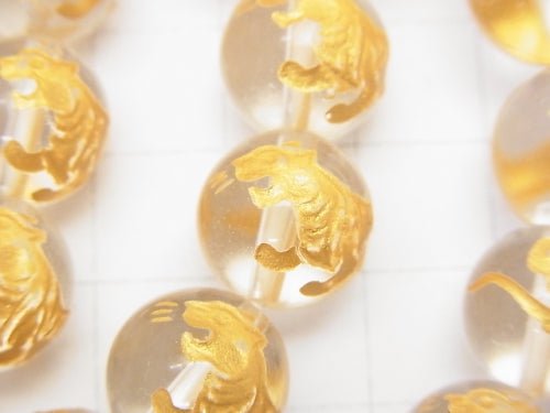 [Video] Golden! Carved of Tiger (Four Divine Beasts)! Crystal AAA Round 10mm,12mm,14mm,16mm Half chain/Bracelet