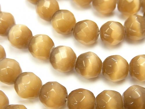 1strand $3.79! Light Brown Color Cat's Eye (Glass) 32 Faceted Round 8 mm 1strand (aprx.14 inch / 34 cm)