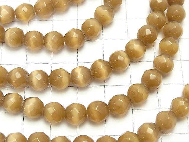 1strand $3.79! Light Brown Color Cat's Eye (Glass) 32 Faceted Round 8 mm 1strand (aprx.14 inch / 34 cm)