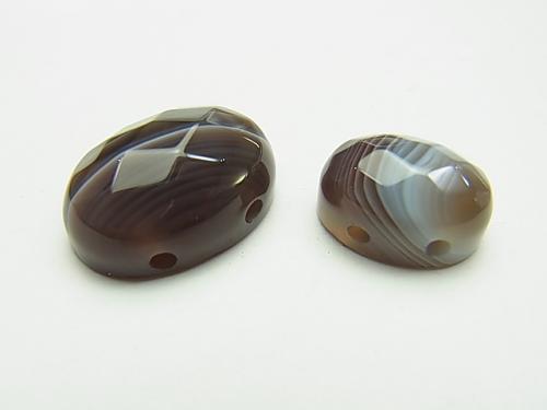 Botswana Agate [two holes] Oval Faceted Cabochon [14 x 10] [18 x 13] 2 pcs $2.79 - wholesale gemstone beads, gemstones - kenkengems.com