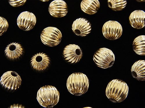 [K14 Yellow Gold] Line Carved Round (corrugated beads) [4mm][5mm][6mm] 1pc