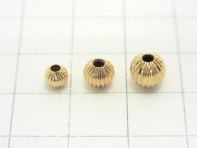 [K14 Yellow Gold] Line Carved Round (corrugated beads) [4mm][5mm][6mm] 1pc