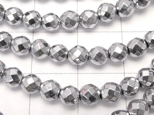 Hematite 32Faceted Round 4mm Silver Coating 1strand beads (aprx.15inch / 37cm)