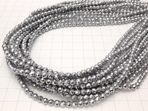 Hematite 32Faceted Round 4mm Silver Coating 1strand beads (aprx.15inch / 37cm)