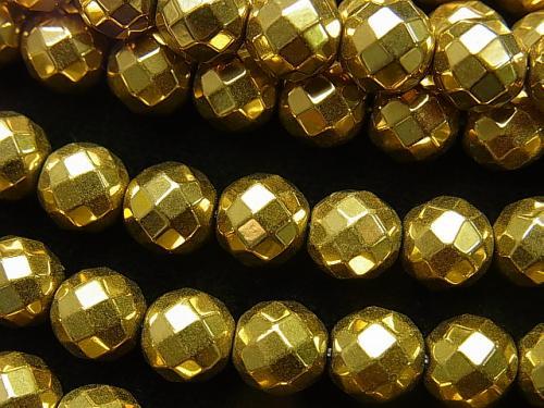 1strand $8.79! Hematite 64 Faceted Round 8 mm gold coating 1 strand (aprx.15 inch / 37 cm)