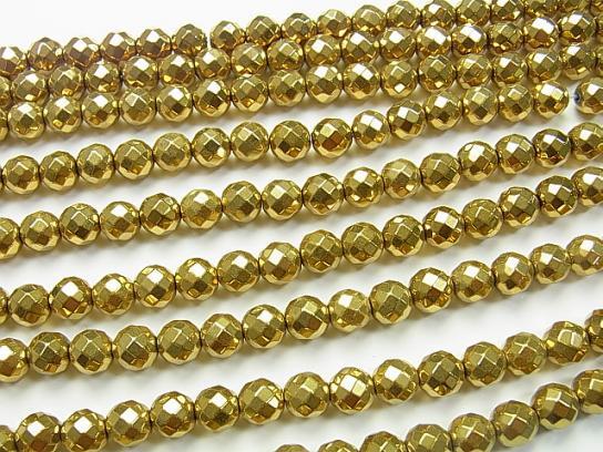 1strand $8.79! Hematite 64 Faceted Round 8 mm gold coating 1 strand (aprx.15 inch / 37 cm)