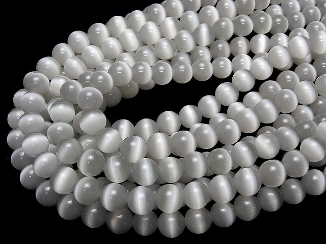 Light Gray Color Cat's Eye (Glass) Round 10mm 1strand beads (aprx.15inch / 36cm)