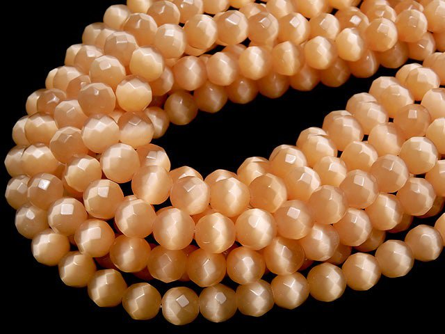 1strand $4.79! Light Orange Color Cat's Eye (Glass) Faceted Round 10mm 1strand beads (aprx.14inch / 34cm)