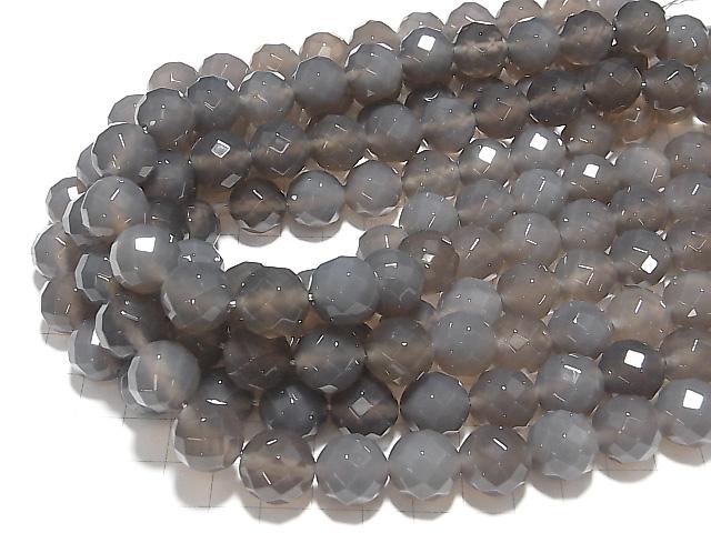 Gray Onyx AAA 64Faceted Round 14mm [2mm hole] half or 1strand beads (aprx.14inch/35cm)