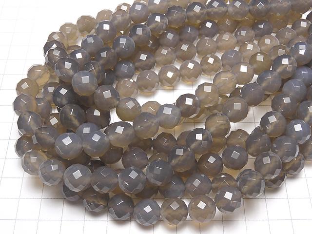 Gray Onyx AAA 64 Faceted Round 12 mm half or 1 strand beads (aprx. 15 inch / 36 cm)
