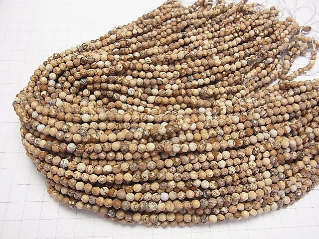 [Video] Picture Jasper Faceted Round 4mm 1strand beads (aprx.15inch / 36cm)