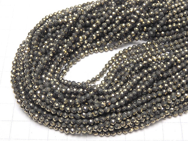 [Video] High Quality! 2pcs $8.79! Golden Pyrite AAA Faceted Round 3mm 1strand beads (aprx.15inch / 36cm)