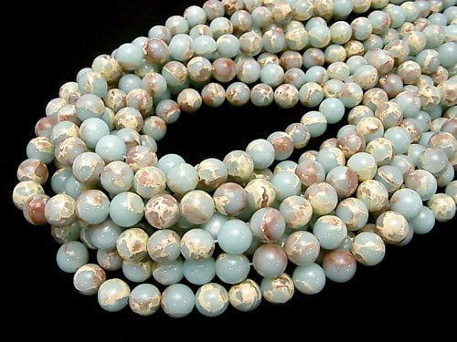 Pastel blue color Kaolinite Round 10 mm half or 1 strand beads (aprx. 15 inch / 37 cm)