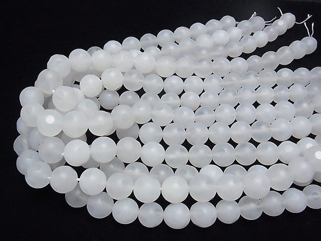 [Video] White Chalcedony polka dot Faceted Round 12 mm half or 1 strand beads (aprx.15 inch / 37 cm)
