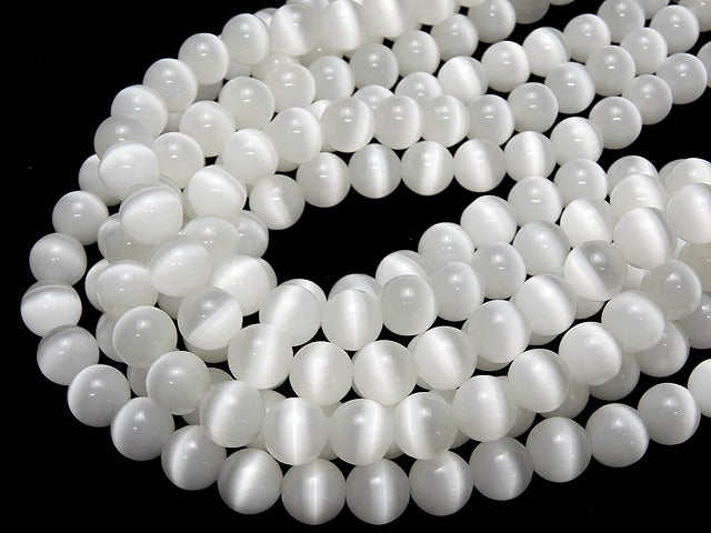 1strand $4.79! White Colors Cat's Eye (Glass) Round 12mm 1strand beads (aprx.13inch / 33cm)