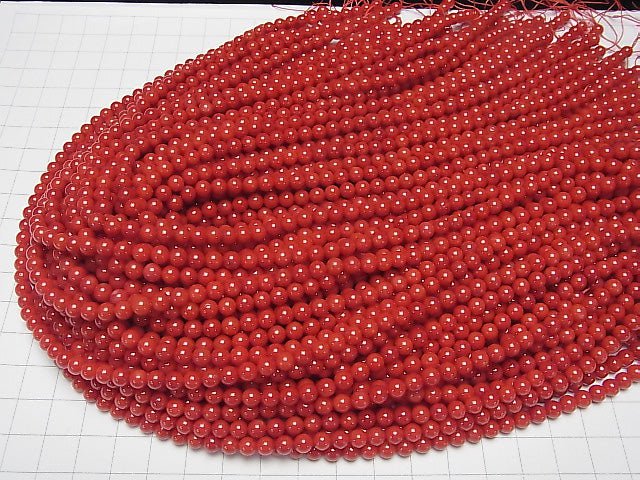 1strand $5.79!Red  Coral (Dyed) Round 5mm 1strand beads (aprx.15inch / 38cm)
