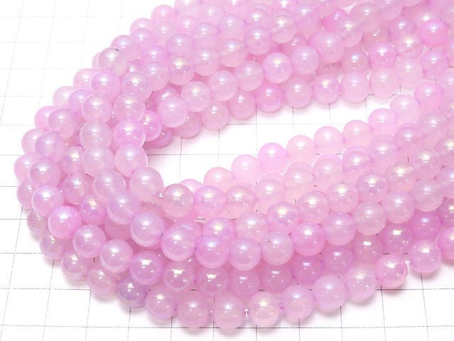 [Video] Flash, pink color Chalcedony Round 8mm 1strand beads (aprx.15inch / 36cm)