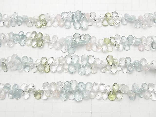 [Video]High Quality Beryl Mix AA ++ Pear shape Faceted Briolette Size Gradation half or 1strand beads (aprx.7inch / 18 cm)