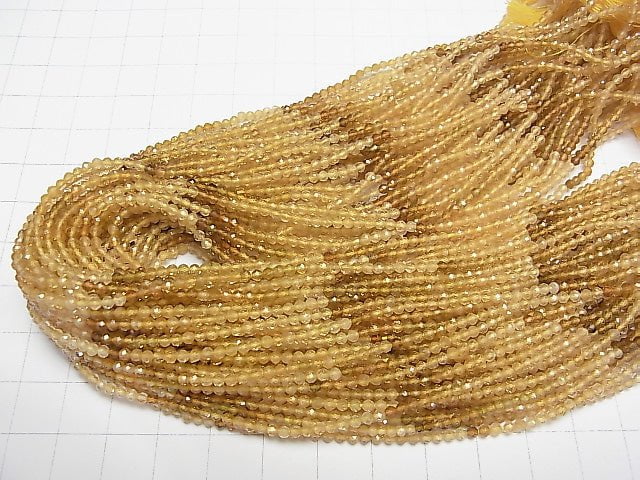 [Video] High Quality! Yellow Tourmaline AAA Semi Faceted Round 2mm 1strand beads (aprx.13inch / 31cm)