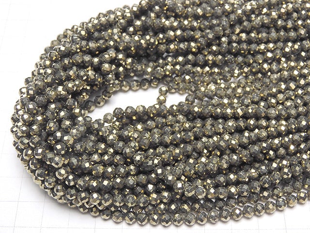 [Video] High Quality!  1strand $7.79!  Pyrite AAA- 32Faceted Round 4mm 1strand beads (aprx.15inch/38cm)