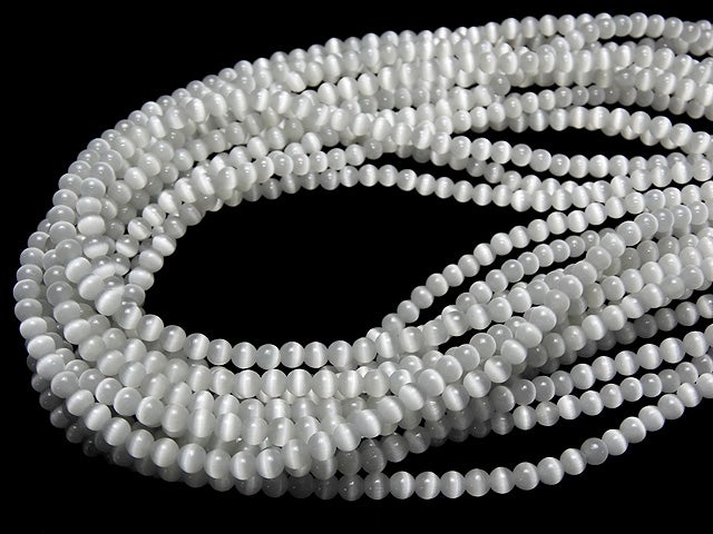 Light gray color Cat's Eye Round 4mm 1strand beads (aprx.14inch / 34cm)