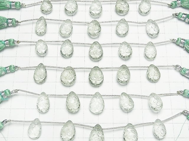 [Video] High Quality Green Amethyst AAA Carving Pear shape 1strand (5pcs)