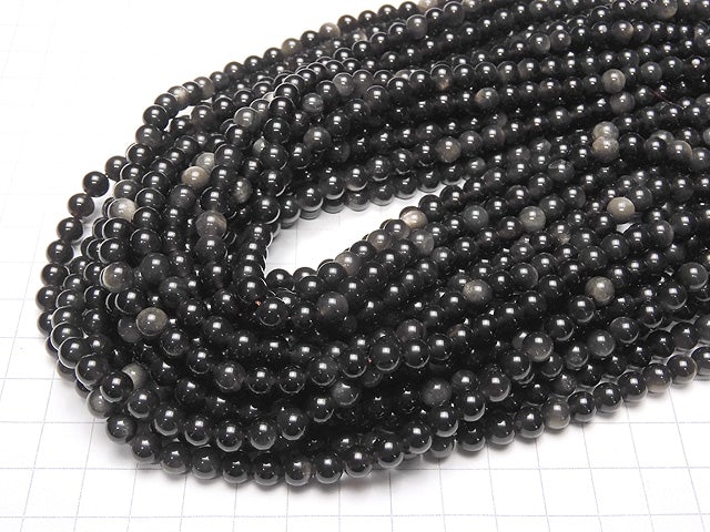 1strand $3.79! Silver Sheen Obsidian AAA Round 6mm 1strand beads (aprx.15inch / 36cm)