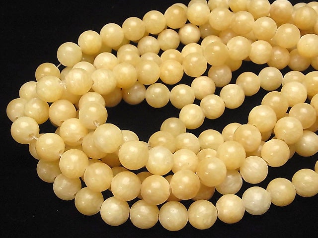 Yellow Jade Round 12 mm [2 mm hole] half or 1 strand beads (aprx.15 inch / 38 cm)